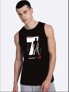 Débardeur sans manches noir pour homme, imprimé géométrique, col rond, décontracté, respirant, en polyester, vêtements de sport - Product Image 4