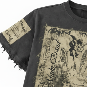 เสื้อยืดผู้ชายลายเรขาคณิตแบบแพทช์เวิร์คทรงโอเวอร์ไซส์สำหรับฤดูร้อน ผ้าฝ้าย 100% น้ำหนัก 240 กรัม ปักลายแบบผ้าขนหนู พิมพ์ลายดิจิทัล สไตล์ฮิปฮอป - Product Image 3