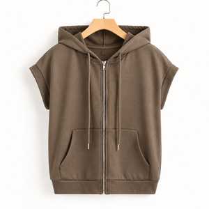 Sudadera con Capucha sin Mangas para Hombre, con Cierre, Color Sólido, Felpa Francesa, Estilo Casual Urbano, Corte Regular, Transpirable y de Secado Rápido - Product Image 4