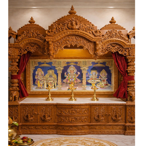 Mandir Swaminarayan Hecho a Mano en Madera de Teca Sólida, Templo Hindú de Lujo para el Hogar, Gabinete para Pooja, Venta Directa de Fábrica en EE. UU. - Product Image 1