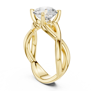 Bague de fiançailles en or jaune avec diamant rond, alliance torsadée, solitaire, pour femme - Product Image 3