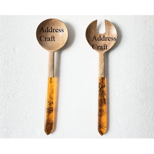 Hand Crafted Wooden <b>Salad</b> <b>Server</b> With Marble Handle Acacia Wood <b>Salad</b> Spoon Fork Kitchenware Utensils Serving Spoon Cutlery - Product Image 2