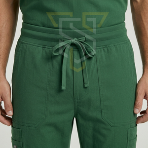 Conjunto Médico Unisex Verde de 3 Piezas con Cuello en V, Chaqueta con Cierre y Pantalones Cargo de Mezclilla para Uso Hospitalario - Product Image 4