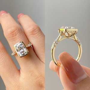 Anillo de Oro con Diamante Cultivado en Laboratorio de 3.03CT, Corte Cojín, Oro Sólido de 18K, Regalo Romántico para Novia, Amuletos de Boda - Product Image 3
