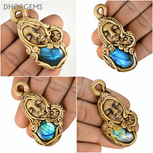 Pendentif Déesse en Pierre Naturelle 2-2,5 Pouces, Collier en Argile Polymère Naturelle avec Pierre Précieuse et Labradorite, Bijoux Unisexe - Product Image 2