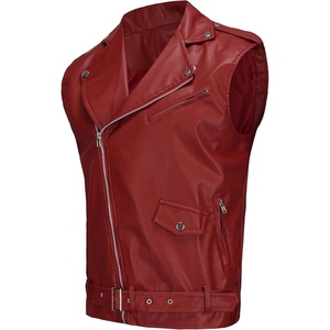 Gilet de motard asymétrique en cuir de vachette véritable rouge personnalisé pour homme, style punk rock, OEM ODM - Product Image 2