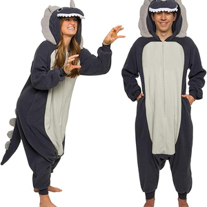 Pijama enterizo de forro polar con capucha y cremallera frontal de manga larga para mujer, diseño de tiburón, estilo de dibujos animados, ropa cómoda para invierno - Product Image 1