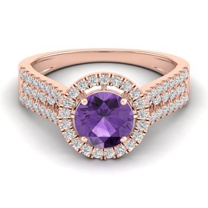 Bague de fiançailles REYES en or rose massif 14 carats certifiée IGI avec diamant et améthyste taille ronde, bijoux fins pour femme - Product Image 1