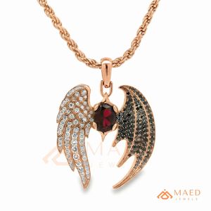 จี้สร้อยคอรูปปีกนางฟ้าปีศาจประดับมอสซาไนต์สีโรสโกลด์สำหรับผู้ชายและผู้หญิง - Product Image 5