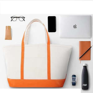 Bolsa de Mano Vizenta Clásica Naranja, 100% Lona de Algodón, con Cierre de Cremallera y Asa para el Hombro - Product Image 2