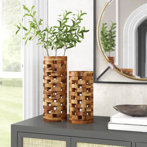 Handmade Solid Wood Floral Decor <b>Vase</b> <b>Bamboo</b> & <b>Wooden</b> Home Decor Table Toppiece - Product Image 3