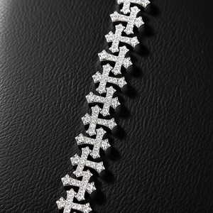 RIZTA JEWEL Unisex Christian 925 Silver Rhodium Plated <b>Cross</b> Moissanite Brilliant Cut Statement Bracelet Hiphop Party Everyday - Product Image 2