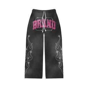 ชุดเซ็ตฮู้ดดี้และกางเกงวอร์มผู้ชายทรงโอเวอร์ไซส์แบบครอป แต่งคริสตัล แนววินเทจ สำหรับฤดูหนาว - Product Image 5