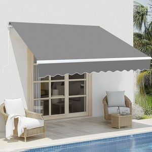 Tenda da Sole Retrattile Grigia 249,9 cm L x 297,1 cm P x 149,9 cm A con Telaio in Acciaio e Telo in Poliestere Rivestito in PVC, Azionamento Manuale per Patio - Product Image 6