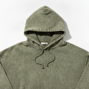 Men's Oversized Hooded Sweatshirt Solid Green Washed French Terry Cotton Casual Style Autumn Wear - Product Image 4