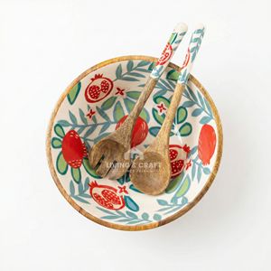 Ensaladera de Madera de Lujo Hecha a Mano con Cucharas para Servir |   Frutero Decorativo para Bodas, para Comedor y Cocina, Disponible en Stock - Product Image 1