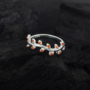 Solid 925 Sterling Silver Band Fine Rings For Women 100% Top Natural Carnelian Gemstone Bohemian Style Pave Setting Fine Jewelry - Product Image 4