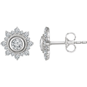 14K Gold Lotus Flower Design <b>Halo</b> Round Cut Lab Grown Diamond Stud <b>Earrings</b> - Product Image 1