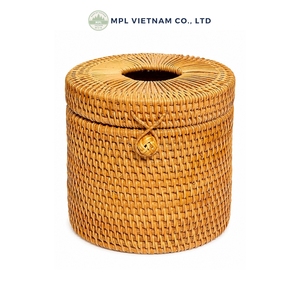 Conteneur alimentaire rond en rotin naturel tressé à la main, 14 cm, décoratif avec couvercle intégré, portable et durable, pour la maison et l'hôtel - Product Image 1