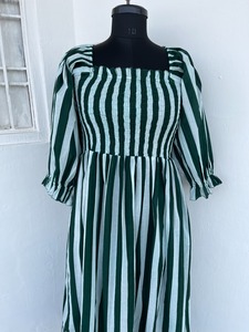 Women Green <b>White</b> Striped Cotton <b>Maxi</b> <b>Dress</b> Smocked Square Neck Ruffle Sleeve Boho <b>Summer</b> <b>Dress</b> Wholesale Ladies <b>Dresses</b> - Product Image 2
