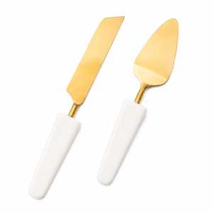 Elegante Juego de Cuchillo y Servidor para Pastel de Boda, Estilo Vintage, Ecológico, con Mango de Cerámica Blanca y Cuchilla de Acero Inoxidable - Product Image 1