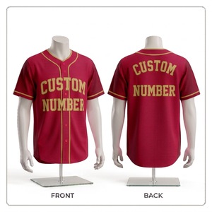 Maillot de baseball personnalisé pour homme, rouge et or, boutonné, respirant, manches courtes, coupe classique, numéros d'équipe imprimés, vêtements - Product Image 1