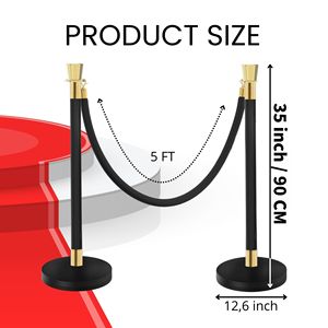 Set di 6 Pali in Acciaio Inox Nero con Tappeto Rosso da 1,5m e Corda in Velluto, Pali Neri per Teatri e Feste, Supporti per Striscioni - Product Image 3