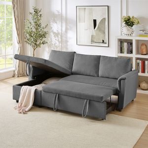 Loveseat Corduroy Tufted Upholstered Sleeper Section Modular Convertible L-Shaped <b>Sofa</b> <b>Bed</b> Chaise Lounge <b>Storage</b> for Home Office - Product Image 4