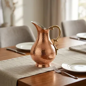 Carafe à eau en cuivre de couleur laiton antique martelé de luxe, pichet en métal gravé à la main, vaisselle, décoration d'intérieur, ustensiles de cuisine, restaurant - Product Image 4