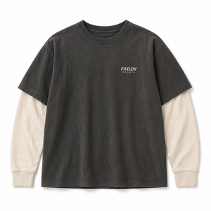 High Quality Custom Heavyweight Oversized Vintage Acid Wash Men's Double Layered Long Sleeve T-Shirt Hip Hop Streetwear Top - Product Image 4