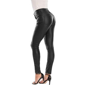 Pantalon en cuir véritable taille haute élégant pour femmes, idéal pour les marques de mode – Pantalon en cuir noir taille haute en cuir véritable - Product Image 4
