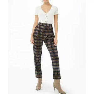 Pantalones cortos de tartán a cuadros de algodón poliéster transpirable gran oferta para mujer - Product Image 1
