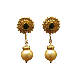Antique Gold Plated Brass Jhumka Stud Drop Earrings with Golden Pearl for Wedding Party - Product Image 2
