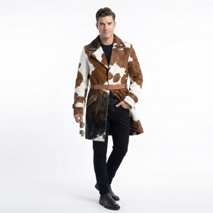 OEM ODM Cowhide <b>Long</b> Coat Leather <b>Jacket</b> for <b>Mens</b> Hair on Hide Cow Boy Leather <b>Jackets</b> <b>Long</b> Coat - Product Image 1