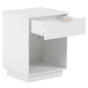 Comodino Smart Bianco con Un Cassetto e Ripiano in Noce Massello, Tavolino da Notte Intelligente con Ricarica Wireless per Appartamenti - Product Image 3