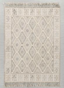 Alfombra de Yute y Lana Hecha a Mano con Patrón Abstracto, Ecológica, de Pelo Corto, Color Beige Natural, con Borlas - Product Image 5