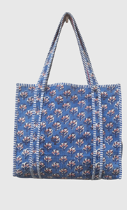 Sac fourre-tout en coton à motif floral bleu, ouvert en dessus, sac de shopping pour femmes, utilisation toutes saisons - Product Image 6