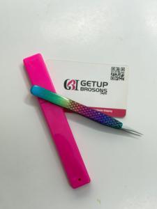 Pince à épiler pour cils GETUP BROSONS, antistatique, 10 mm, revêtement blanc, pointe en or rose, précision, acier inoxydable, emballage en pochette - Product Image 1