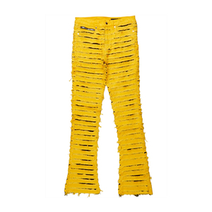 Jean droit déchiré pour homme, coupe slim, en denim extensible avec appliqué à franges et patch de créateur - Product Image 2
