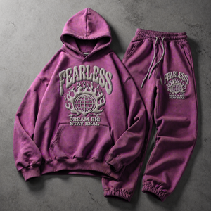 Ensemble deux pièces personnalisé en tricot 100 % coton respirant, survêtement jogger avec impression en relief, style streetwear délavé à l'acide - Product Image 4