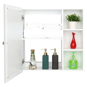 Mobiletto da Bagno a Parete con Specchio Singolo e 3 Scomparti in MDF, Bianco, con Verniciatura a Spruzzo YJ - Product Image 4