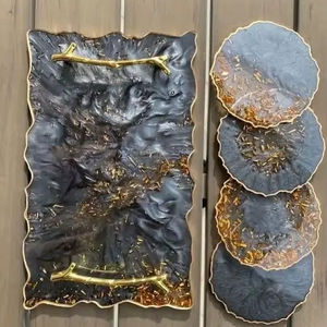 ถาดเสิร์ฟเรซิ่นตกแต่ง งานแฮนด์เมด สไตล์หินอ่อนอีพ็อกซี่ ถาดจัดระเบียบโต๊ะกาแฟ ของตกแต่งบ้านสุดหรู ของขวัญ - Product Image 1