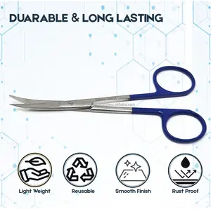 Tijeras Micro Iris de Acero Inoxidable de Alta Calidad y Durabilidad, 4.5 Pulgadas, Puntas Curvas y Puntiagudas, Mango Azul, Juego de Instrumentos con Certificación CE, Dentales - Product Image 4