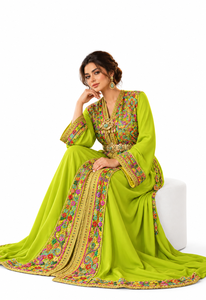 Lime Radiance Lime Green Plum Velvet <b>Moroccan</b> <b>Dress</b> Intricate Hand Embroidery Muslim Women Sophisticated Maxi Breathable - Product Image 6