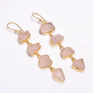 Raw Natural Green Kyanite Gemstone Long Earrings drop Gold plated - Product Image 2
