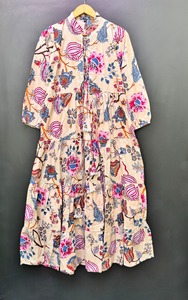 ชุดเดรสผ้าฝ้าย100% ทรงเอเอวผ้าคอตตอนพิมพ์ลายดอกไม้ชุดเดรสมิดิแต่งพู่สำหรับผู้หญิงใส่สบายระบายอากาศได้ดีมีสไตล์สำหรับฤดูร้อน - Product Image 5