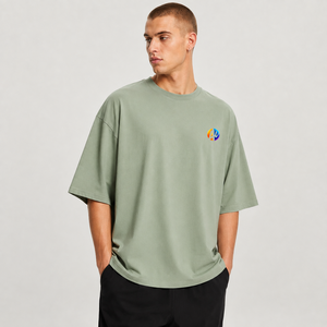 เสื้อยืดโอเวอร์ไซส์สำหรับผู้ชาย ทรงหลวม เนื้อผ้านุ่ม แขนสั้น คอกลม ดีไซน์เรียบง่าย สวมใส่สบาย เหมาะสำหรับออกนอกบ้านในฤดูร้อน รับผลิตแบบ OEM - Product Image 1