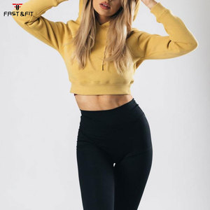 Women's Gym Wear Fitness Sport 100% Cotton <b>Zip</b>-<b>Up</b> <b>Crop</b> Top Hoodie with Front Logo Windproof & Waterproof - Product Image 3
