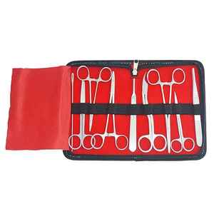 Ensemble de 9 instruments chirurgicaux dentaires en acier inoxydable, outils manuels pour chirurgie buccale, classe I, étui rouge, kit d'instruments dentaires - Product Image 1