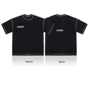 Camiseta de Algodón Extra Grande para Hombre con Logotipo Personalizado, Manga Corta, Cuello Redondo, Ribete en Contraste, Estampado Informal en la Parte Delantera - Product Image 3